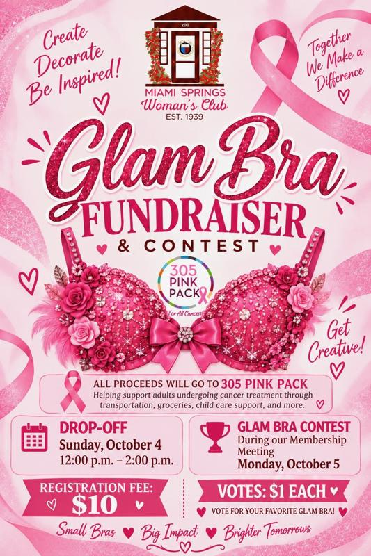 Glam Bra Fundraiser & Contest - Miami Springs Woman's Club Flyer
