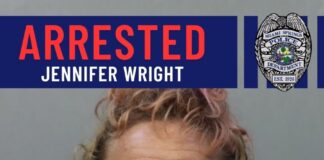 Hotel Battery Investigation in Miami Springs Leads to Narcotics Seizure and Three Arrests Booking graphic of Jennifer Wright with charges listed as trafficking methamphetamine and possession of controlled substance/psilocybin