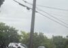 Residential Streets Are No-Thru Truck Zones: Commercial Semi-Trucks Cutting Through Miami Springs A massive commercial multi-car hauler truck carrying white Waymo self-driving Jaguar I-PACE SUVs driving down a quiet, canopy-lined residential street in Miami Springs, Florida