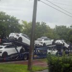 Semi-Truck Car Hauler Cutting Through Miami Springs Residential Streets