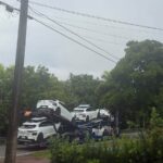 Commercial Semi-Truck Navigating Miami Springs Canopy Streets