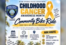Together We Ride: Community Invited to Join Childhood Cancer Awareness Bike Ride This Sunday Official flyer for the Miami Springs Police Department Childhood Cancer Awareness Month Community Bike Ride event on September 27, 2026