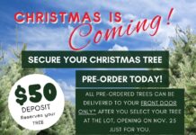Christmas is Coming! Scouts BSA Troop 334 Opens Pre-Orders for Annual Christmas Tree Sale Scouts BSA Troop 334 Christmas Tree Sale pre-order flyer detailing lot opening on November 25, public sales November 26 to December 3, located at Grace Lutheran Church, and front door delivery options in Miami Springs and Virginia Gardens.
