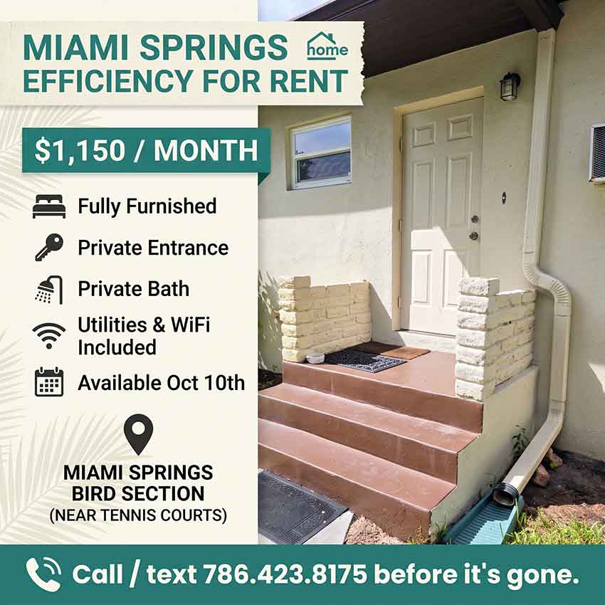 Miami Springs Efficiency for Rent