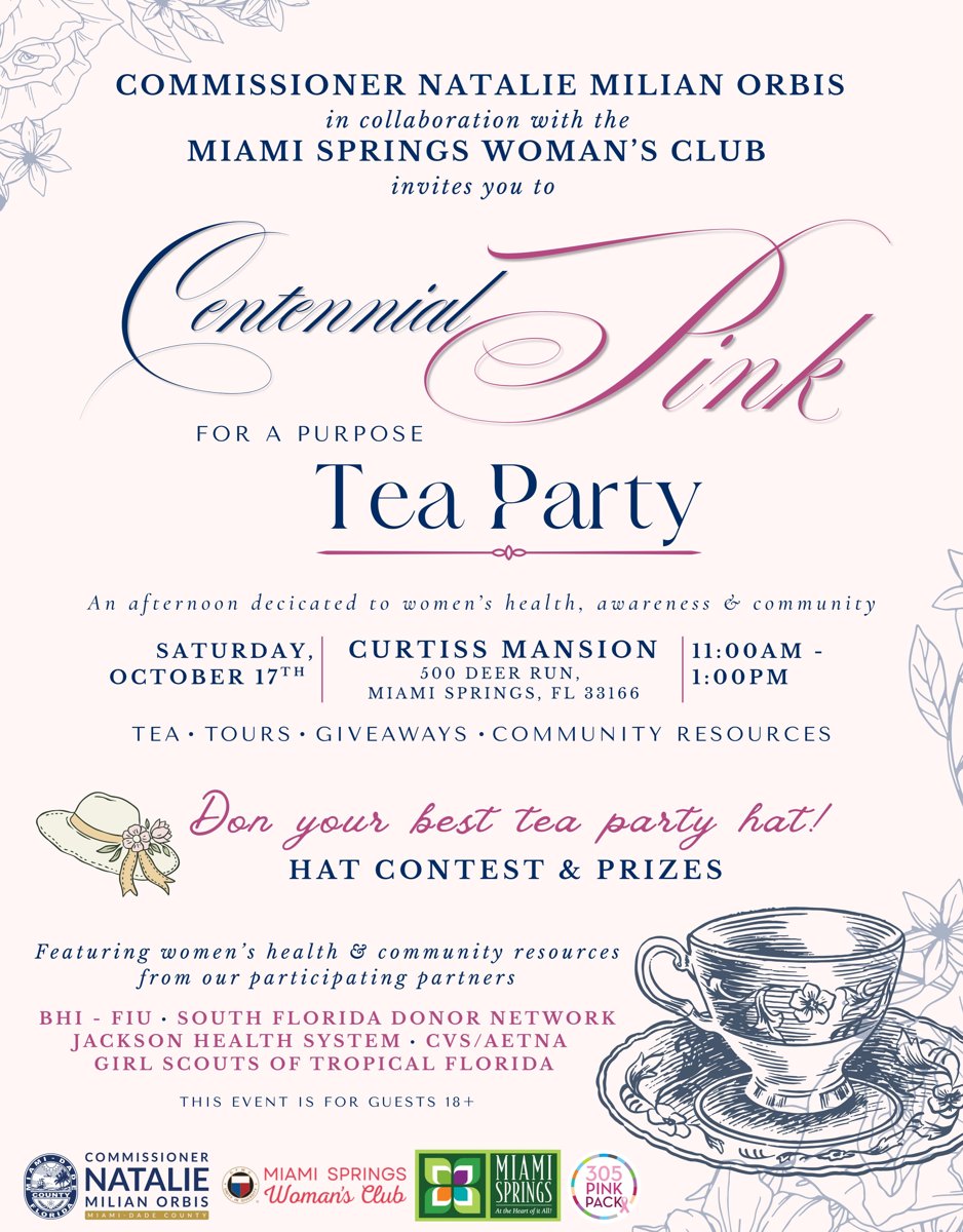 Centennial Pink for a Purpose Tea Party Flyer at Curtiss Mansion