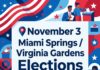 November 3 Local Elections: What’s on Your Ballot? A Complete Miami Springs and Virginia Gardens Guide Social media graphic for the November 3 local elections featuring MiamiSprings.com.